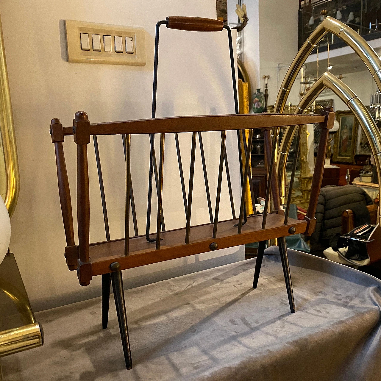 Teak and black painted iron magazine rack, 1960s 4