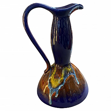 Blue ceramic pitcher by Bertoncello, 1970s