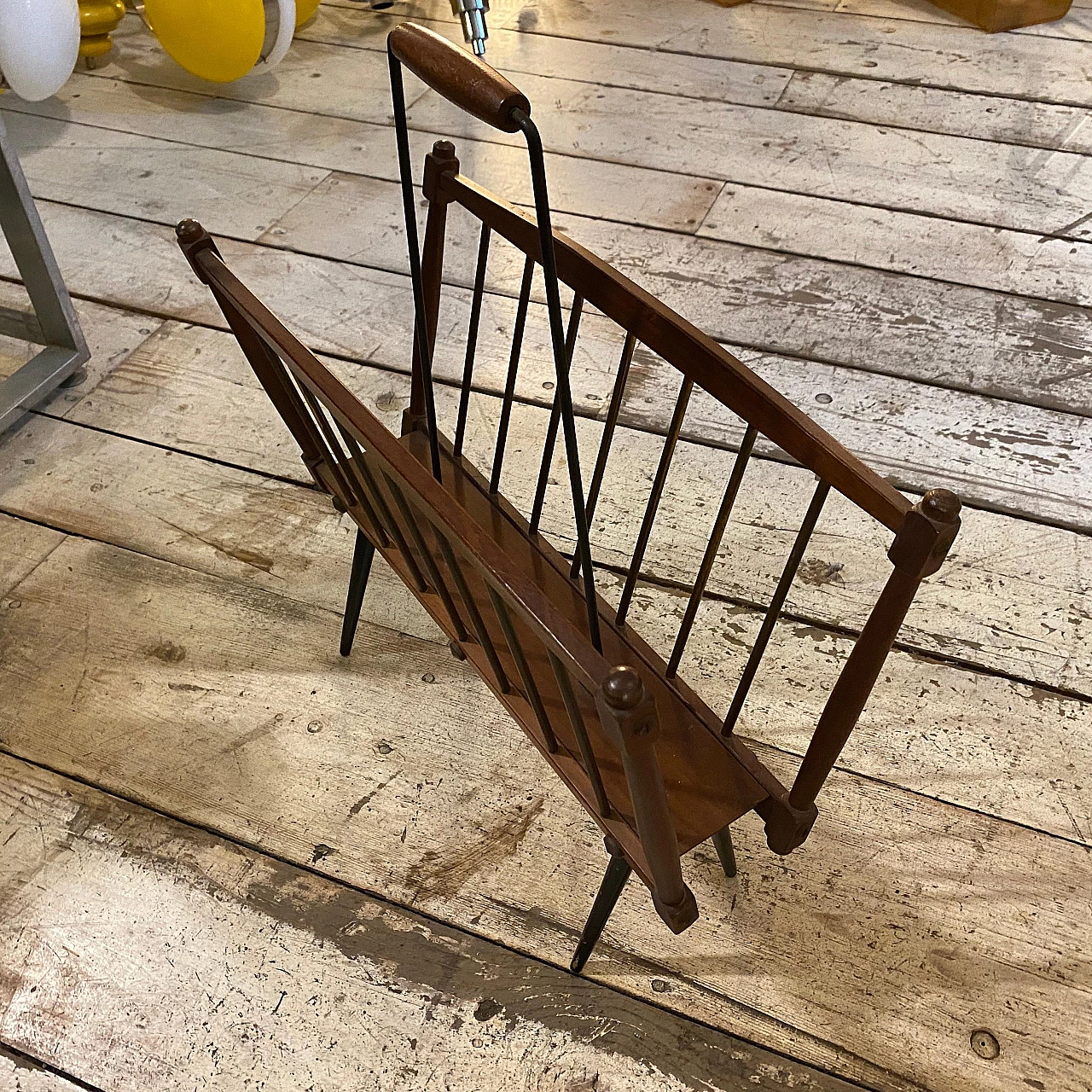 Teak and black painted iron magazine rack, 1960s 5
