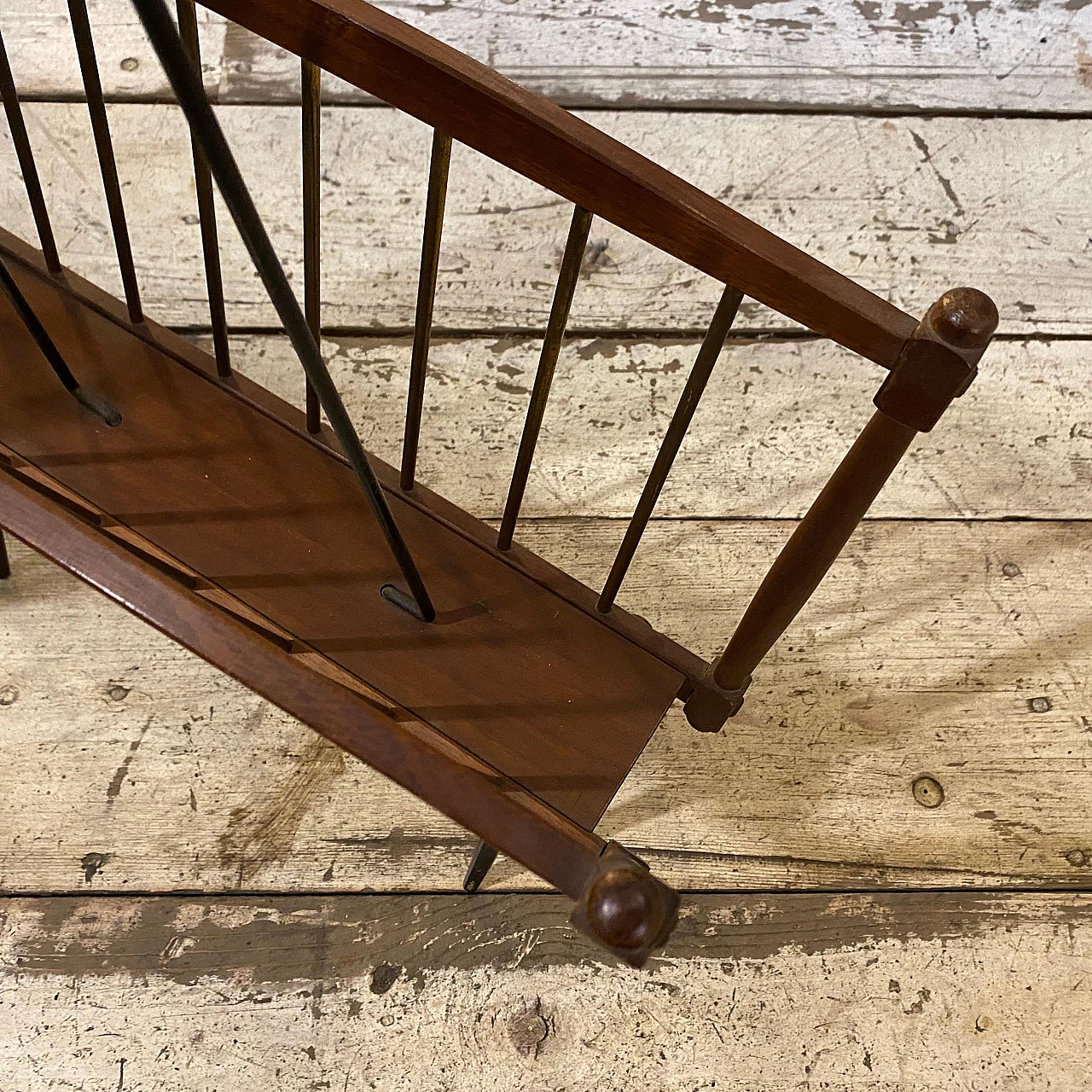 Teak and black painted iron magazine rack, 1960s 6