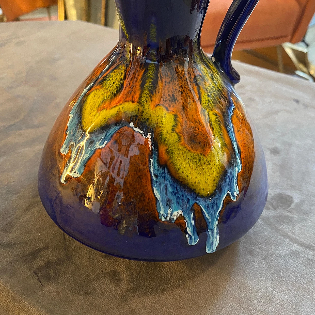 Blue ceramic pitcher by Bertoncello, 1970s 3
