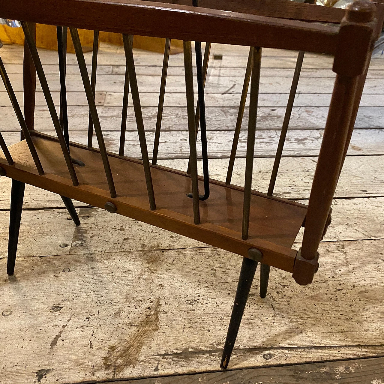 Teak and black painted iron magazine rack, 1960s 7