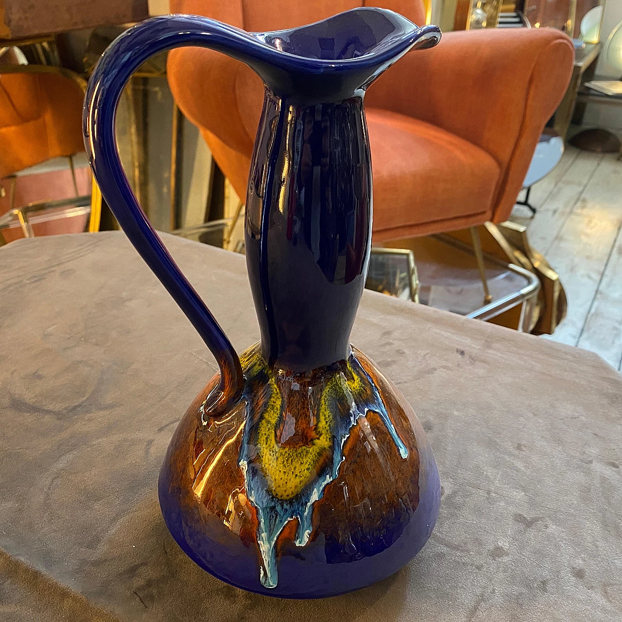 Blue ceramic pitcher by Bertoncello, 1970s 4