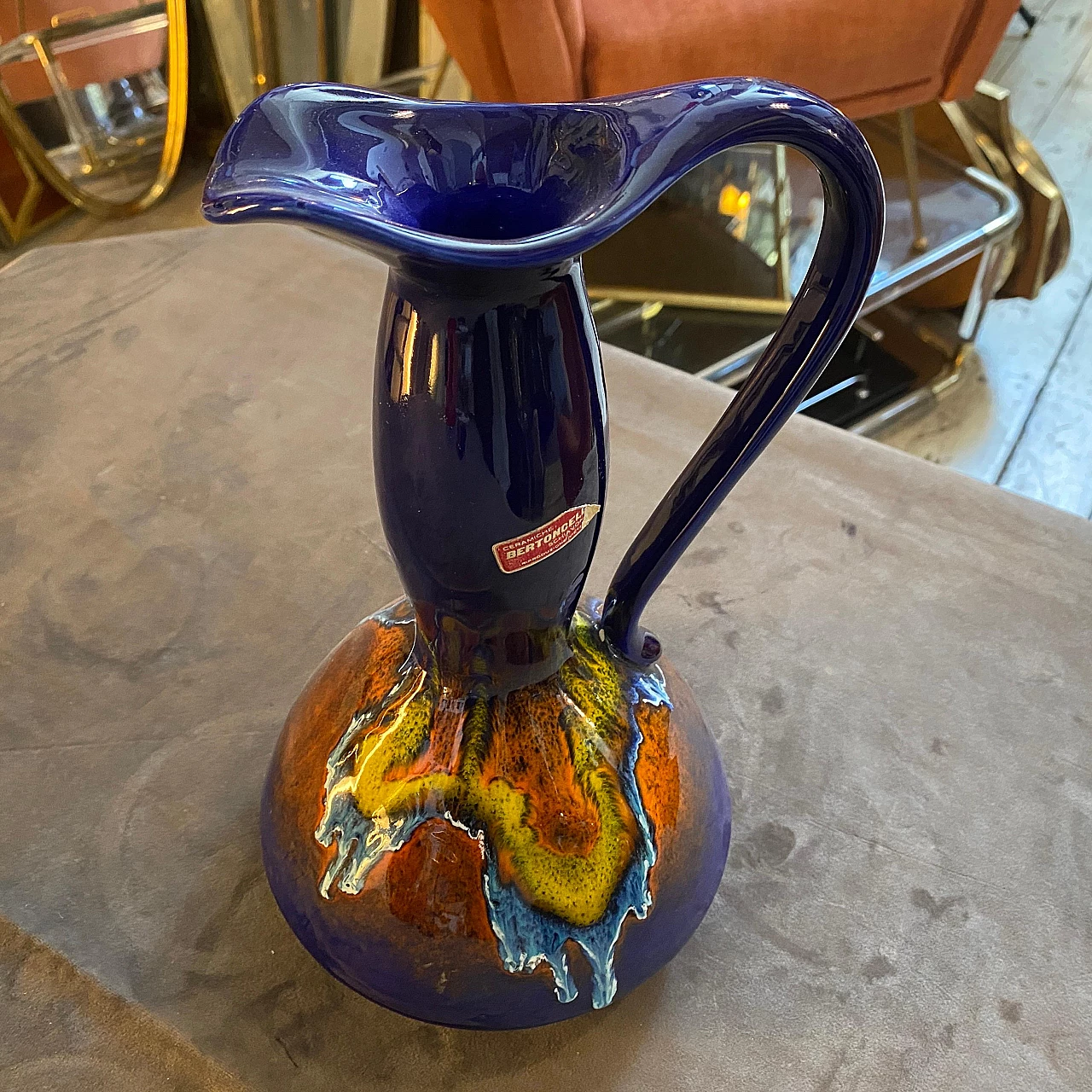 Brocca in ceramica blu di Bertoncello, anni '70 5