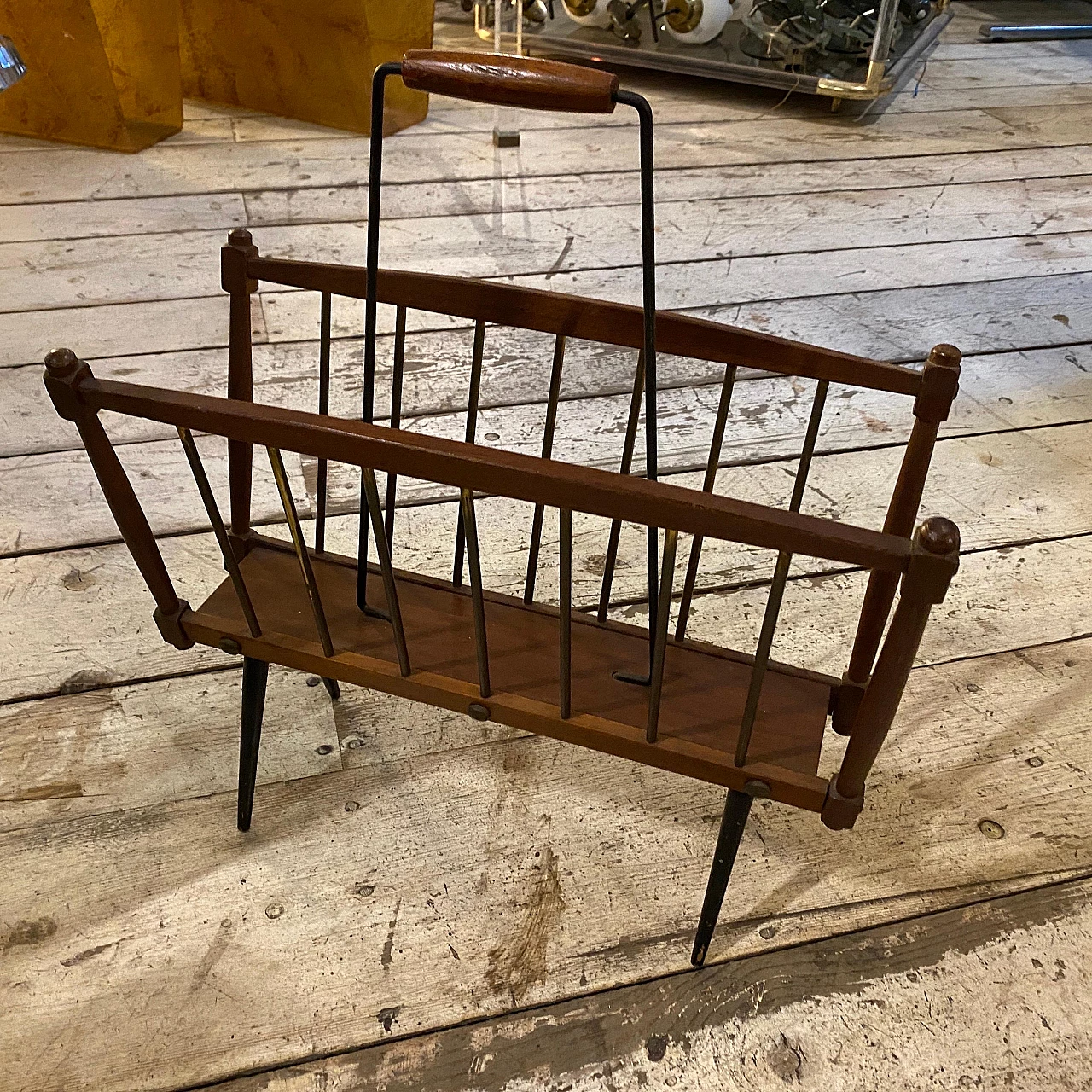 Teak and black painted iron magazine rack, 1960s 9