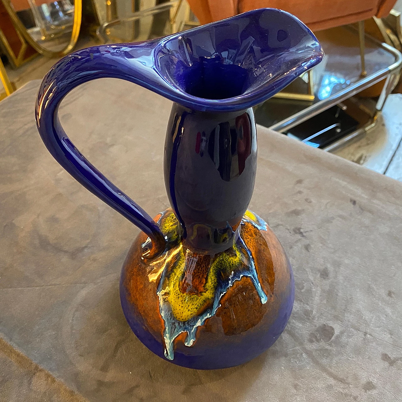 Blue ceramic pitcher by Bertoncello, 1970s 7