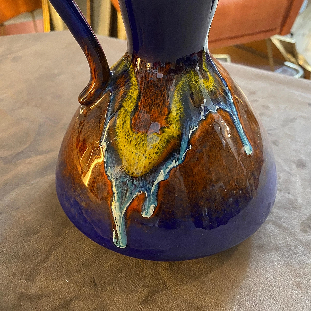 Brocca in ceramica blu di Bertoncello, anni '70 8