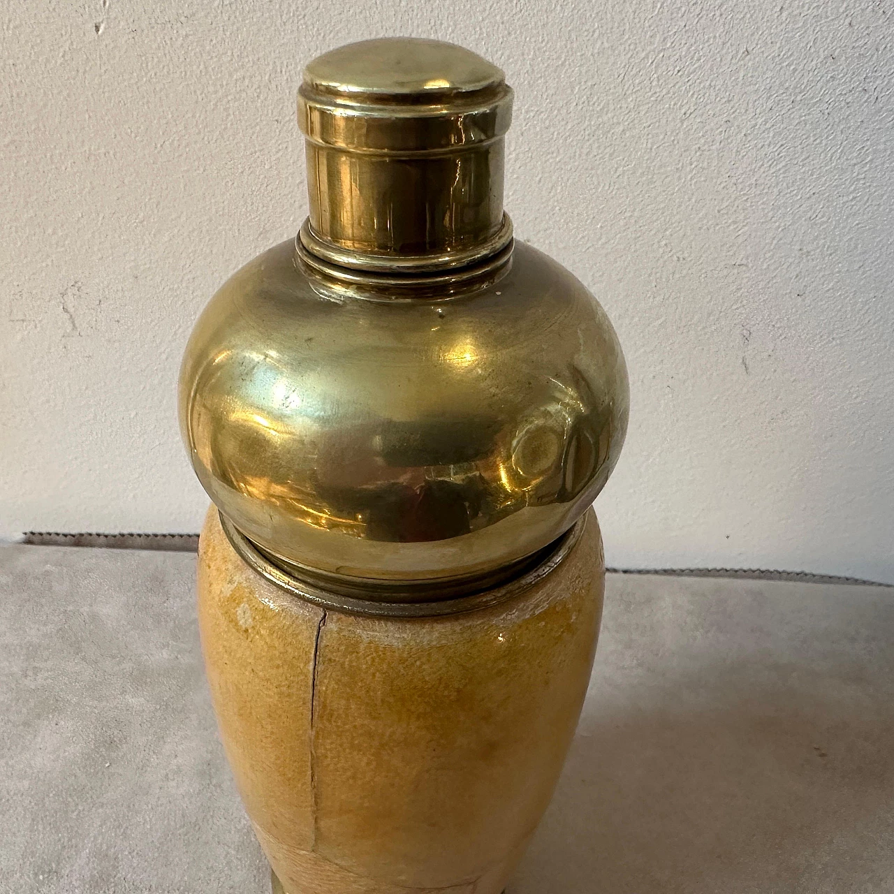 Brass and goatskin shaker by Aldo Tura for Macabo, 1950s 4