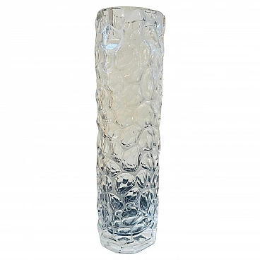 Cylindrical vase in transparent hammered glass, 1970s