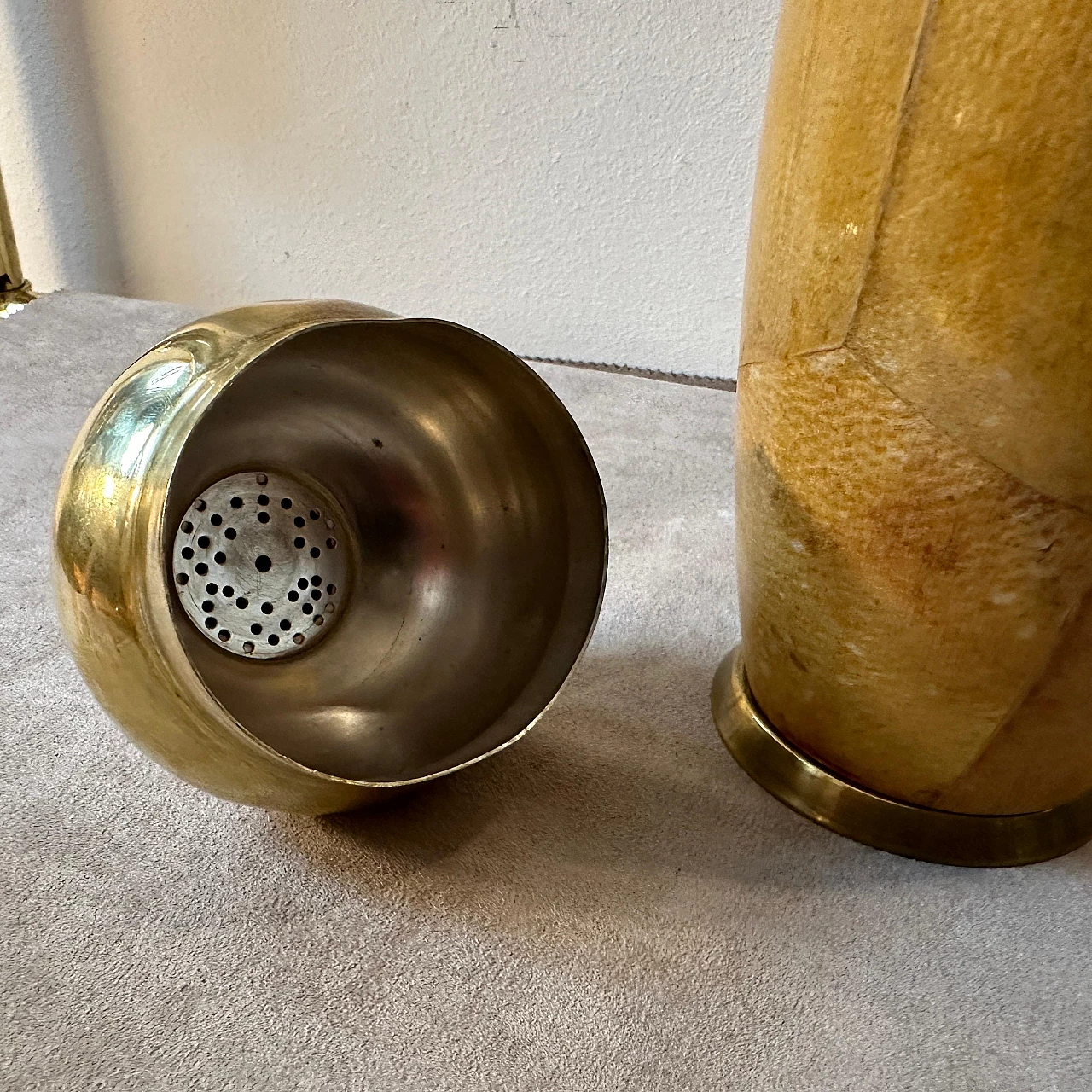 Brass and goatskin shaker by Aldo Tura for Macabo, 1950s 7
