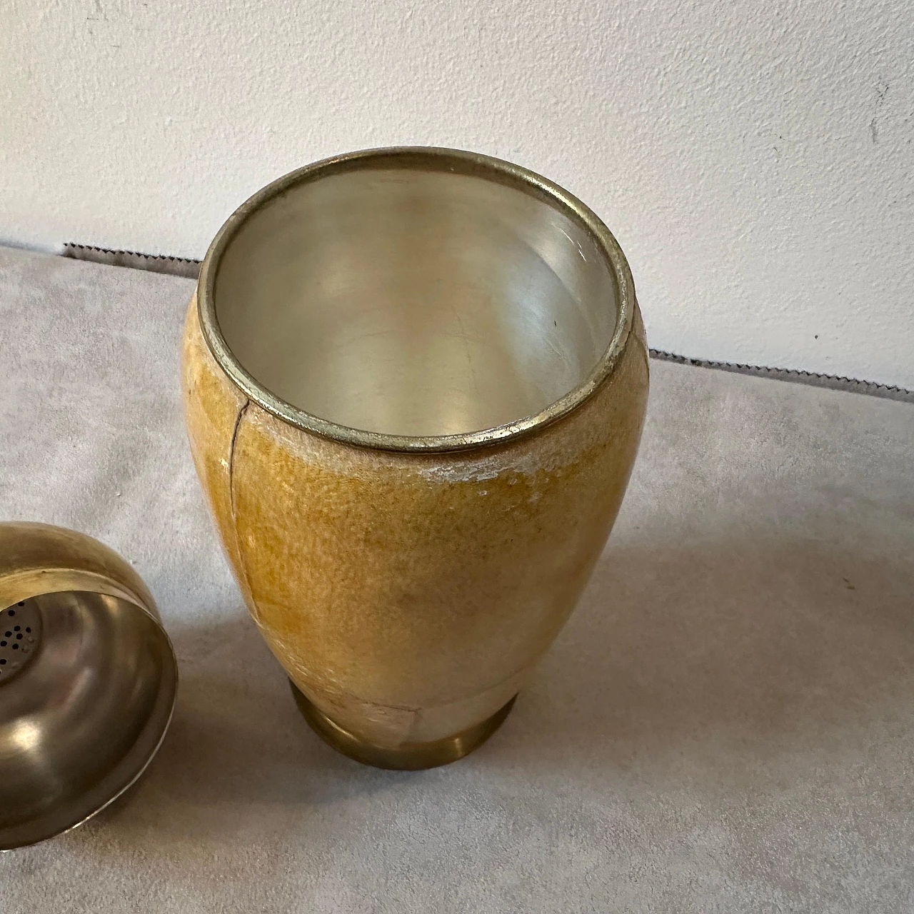 Brass and goatskin shaker by Aldo Tura for Macabo, 1950s 8