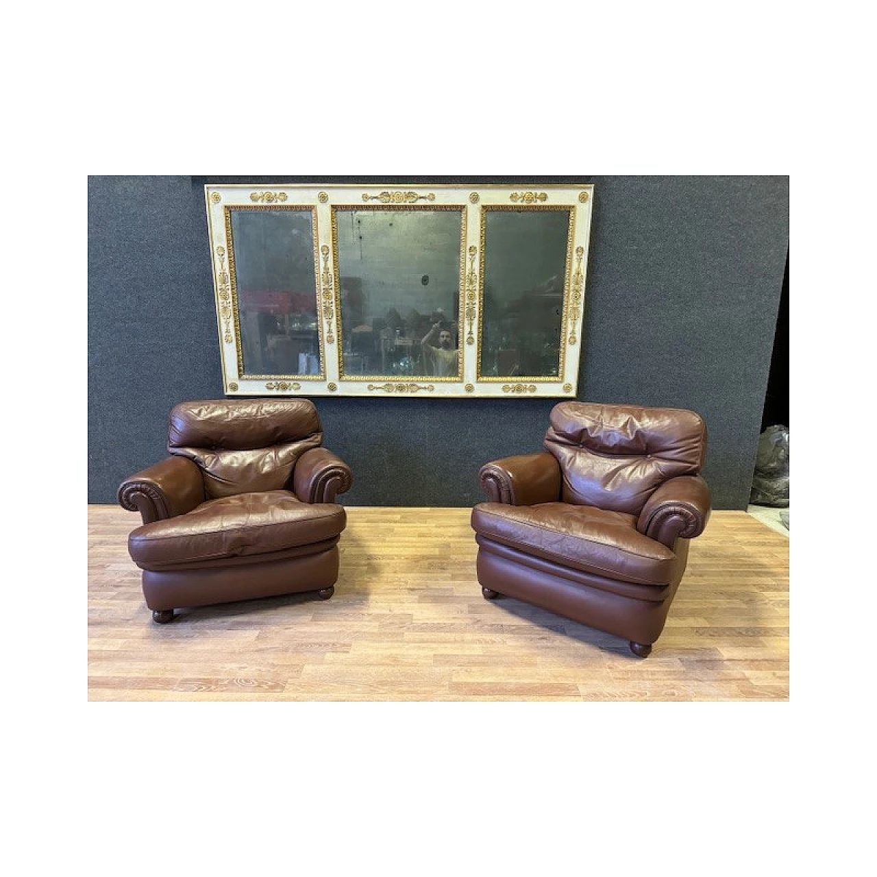 Pair of brown leather armchairs by Poltrona Frau, 1970s 1