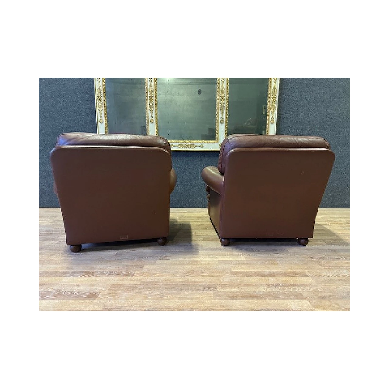 Pair of brown leather armchairs by Poltrona Frau, 1970s 7