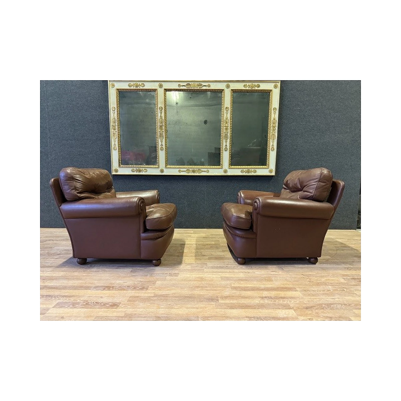 Coppia di poltrone in pelle marrone di Poltrona Frau, anni '70 8