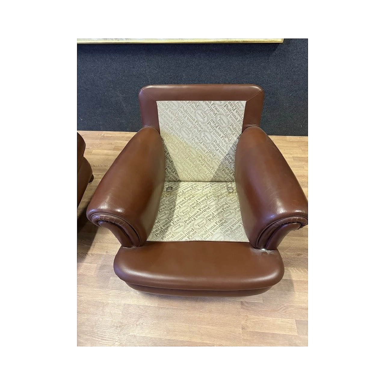 Coppia di poltrone in pelle marrone di Poltrona Frau, anni '70 9