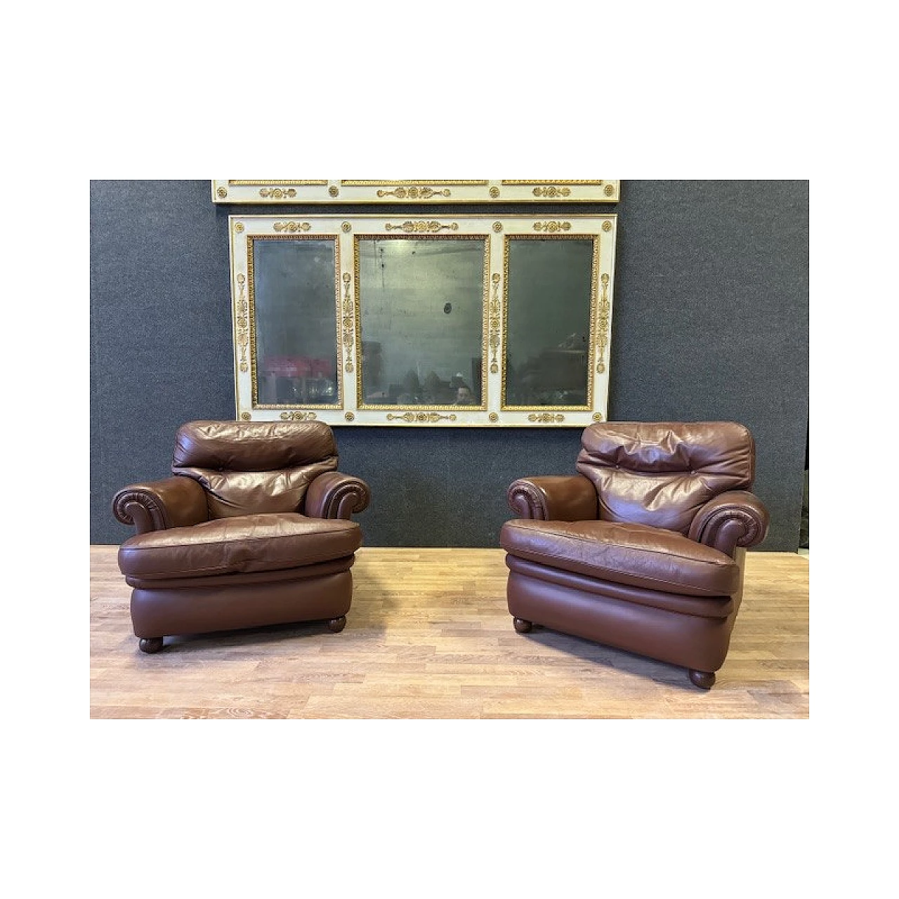 Coppia di poltrone in pelle marrone di Poltrona Frau, anni '70 11