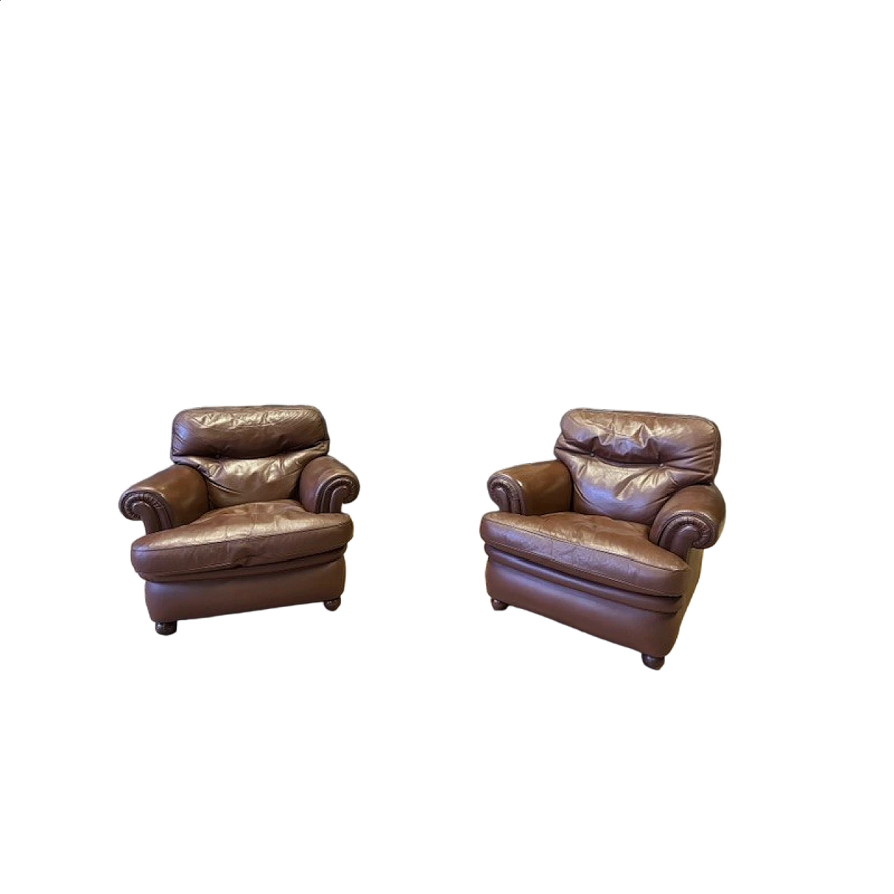 Pair of brown leather armchairs by Poltrona Frau, 1970s 12