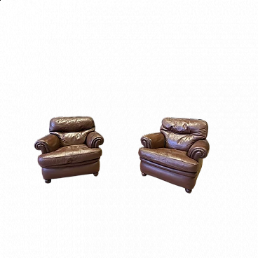 Pair of brown leather armchairs by Poltrona Frau, 1970s