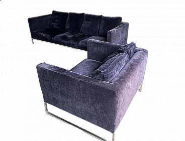 Tight velvet sofa and armchair by Antonio Citterio for B&B Italia