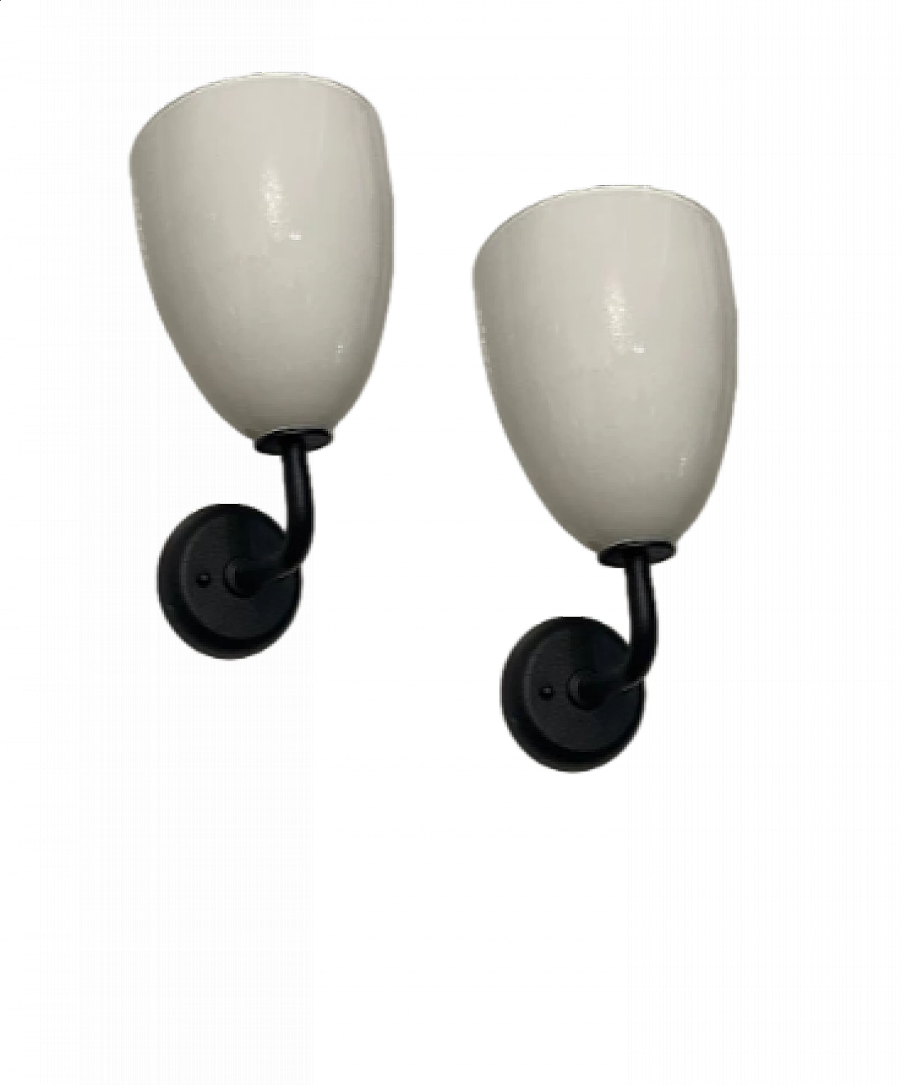 Pair of black and white opaline glass wall lights by Zonca, 1980s 10