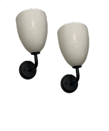 Pair of black and white opaline glass wall lights by Zonca, 1980s