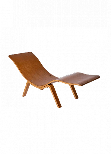 Chaise longue scandinava in compensato curvato, anni '60