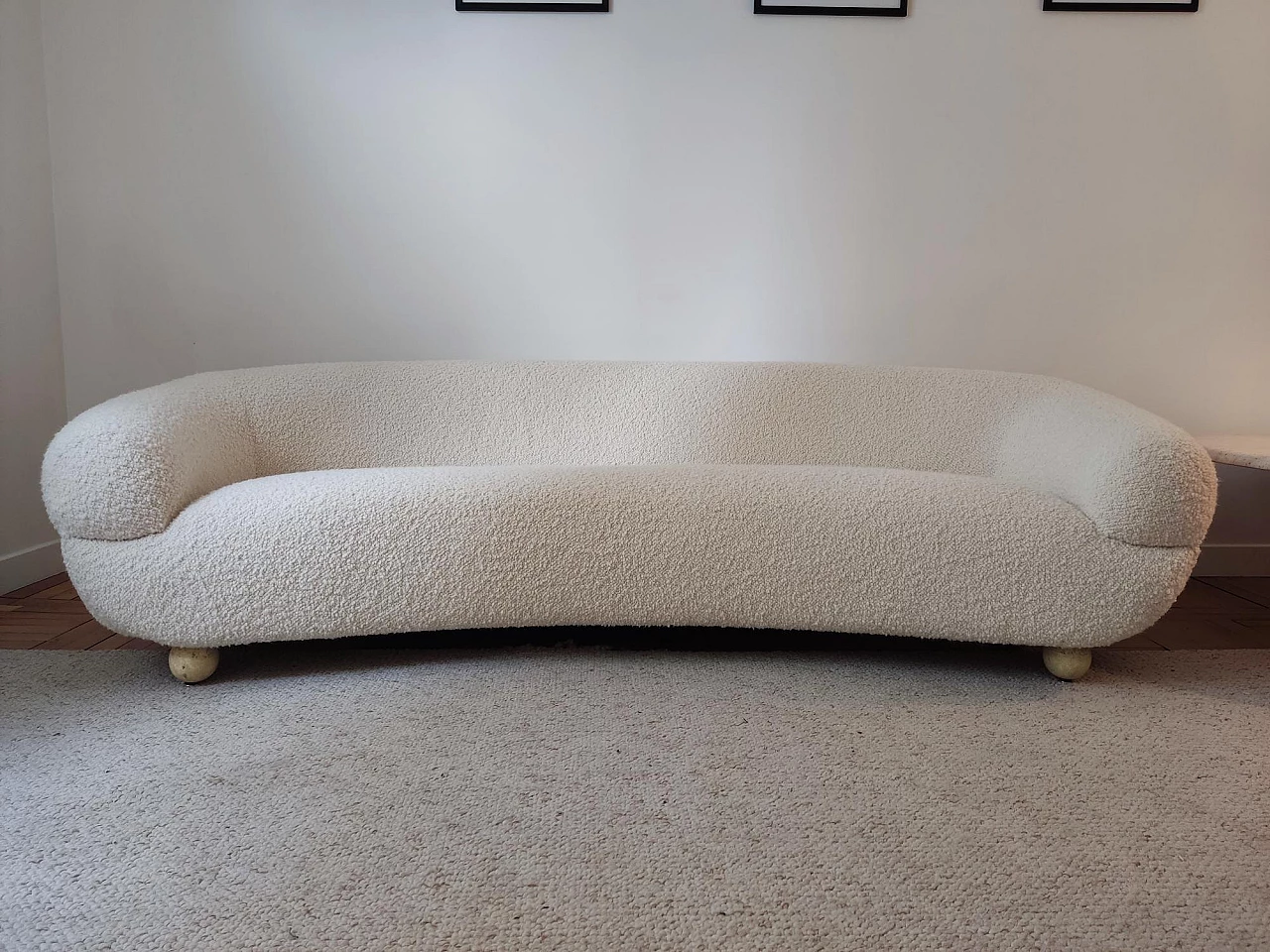 Curved sofa in white bouclé fabric, 1960s 6