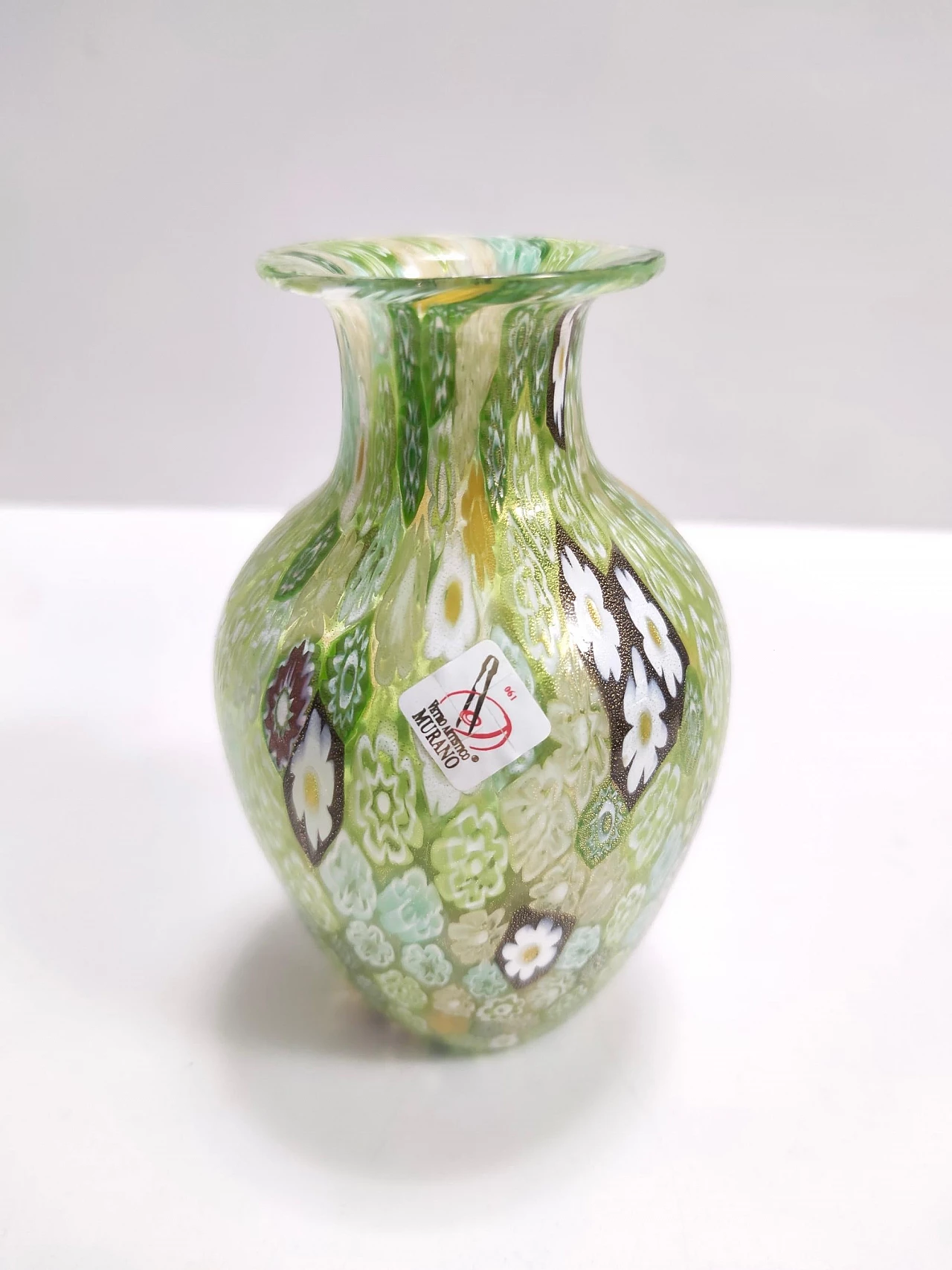 Murano glass vase with murrine and gold leaf, 1980s 1