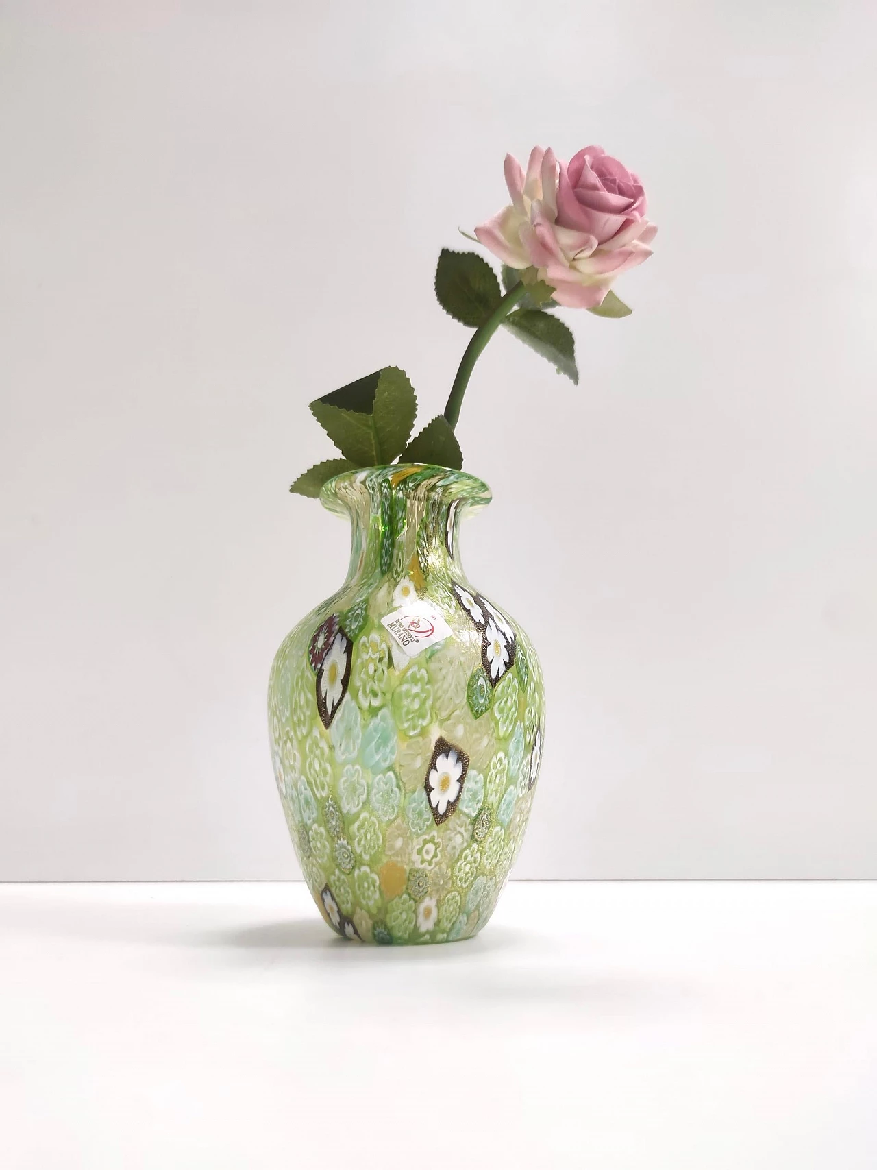 Murano glass vase with murrine and gold leaf, 1980s 2