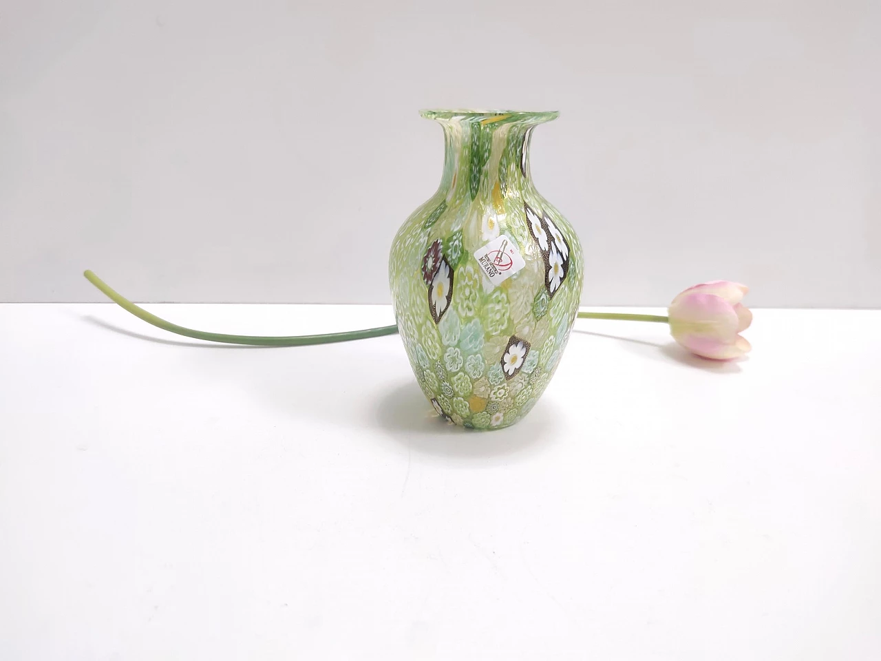 Murano glass vase with murrine and gold leaf, 1980s 3