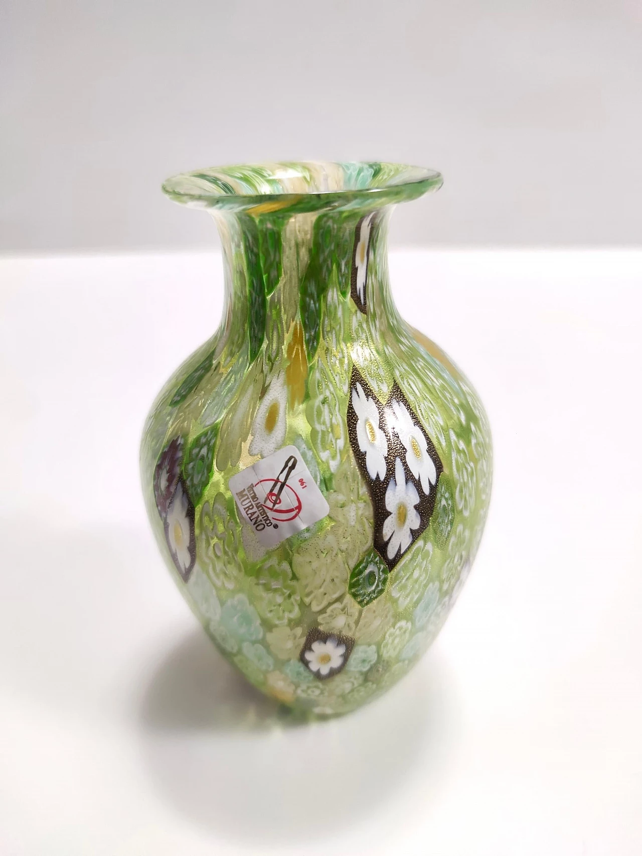 Murano glass vase with murrine and gold leaf, 1980s 8