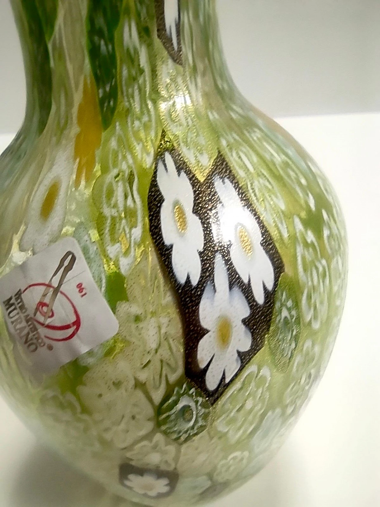 Murano glass vase with murrine and gold leaf, 1980s 11
