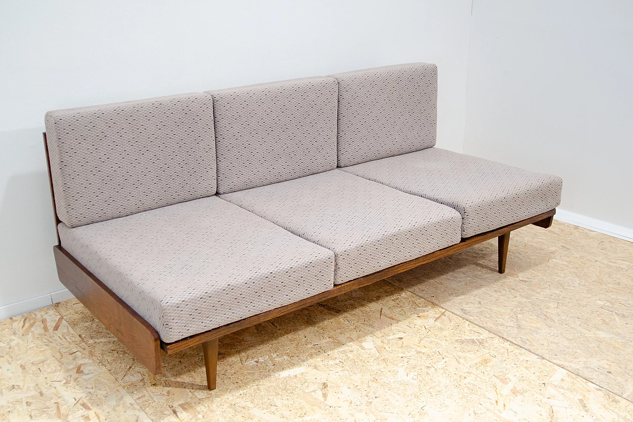 Beech and fabric sofa bed by Interiér Praha, 1960s 3