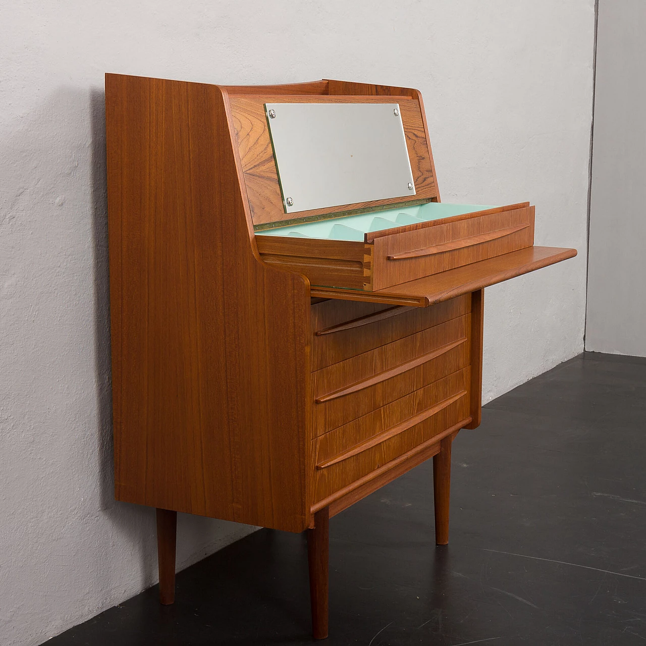 Danish secrétaire with extractable top and hidden mirror, 1960s 11