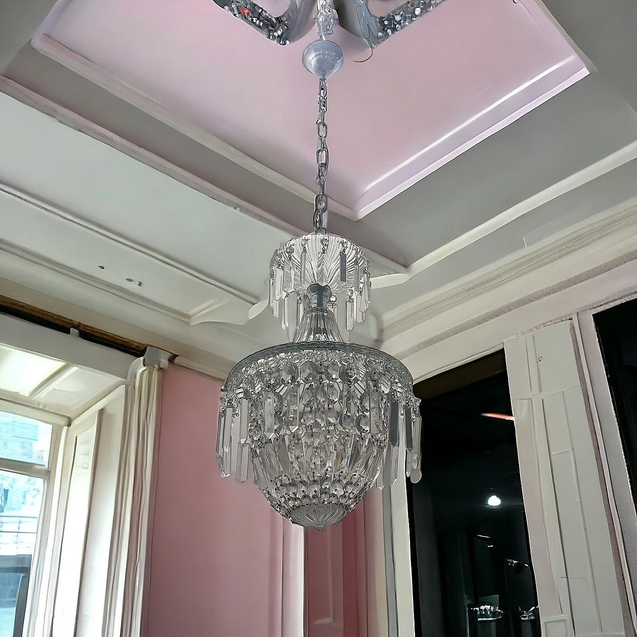 Murano glass and crystal ceiling lamp, 1950s 3