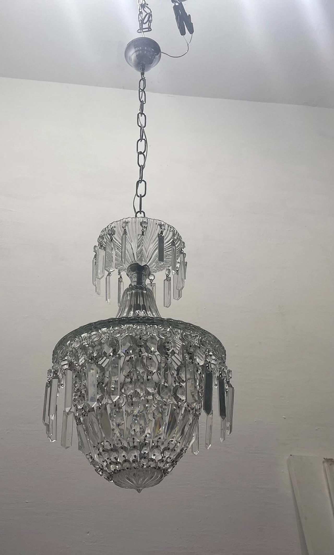 Murano glass and crystal ceiling lamp, 1950s 9