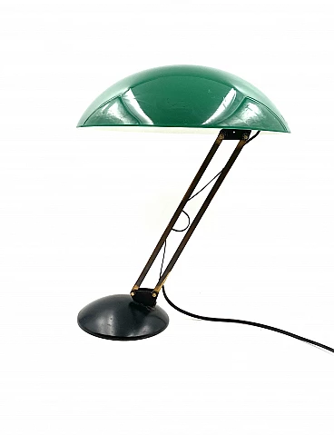 Lampada da tavolo in perspex verde, ottone e alluminio, anni '60