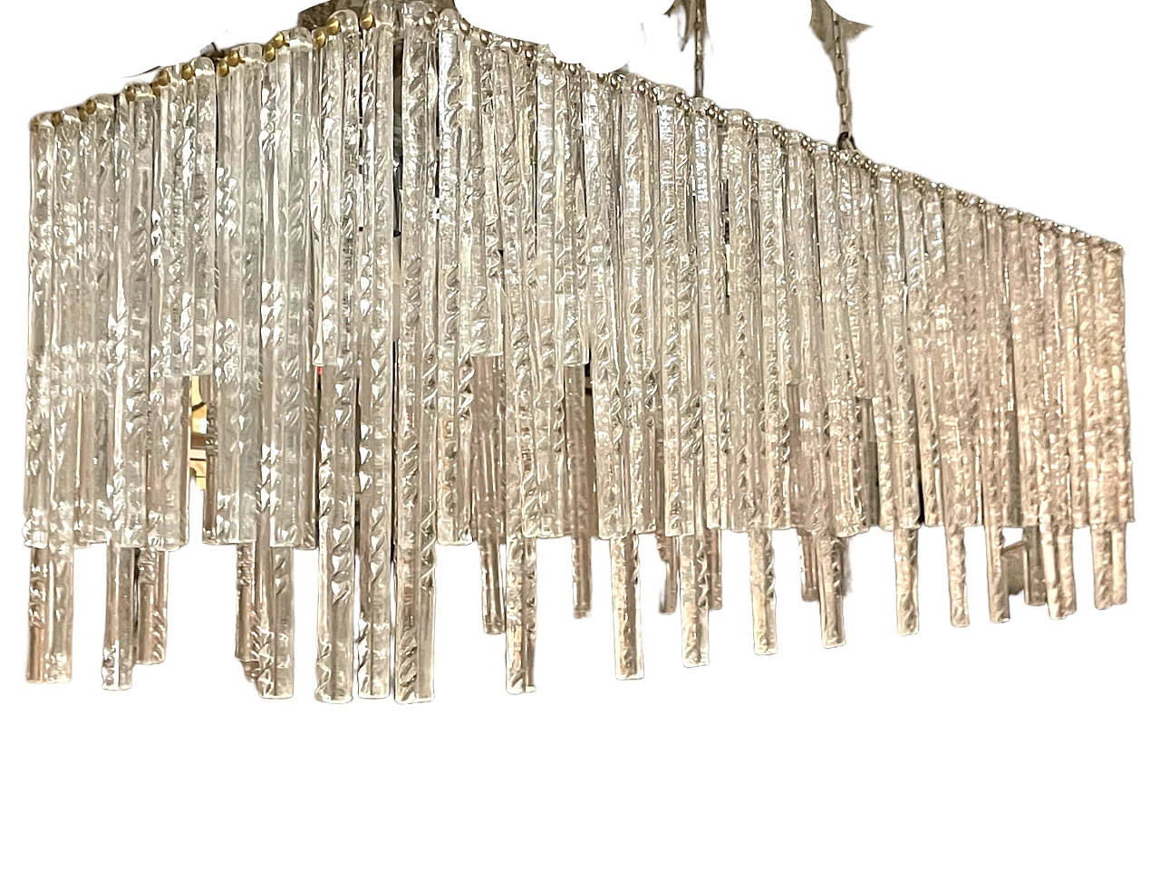 Lampadario ad asta rettangolare in vetro di Murano, anni '80 1