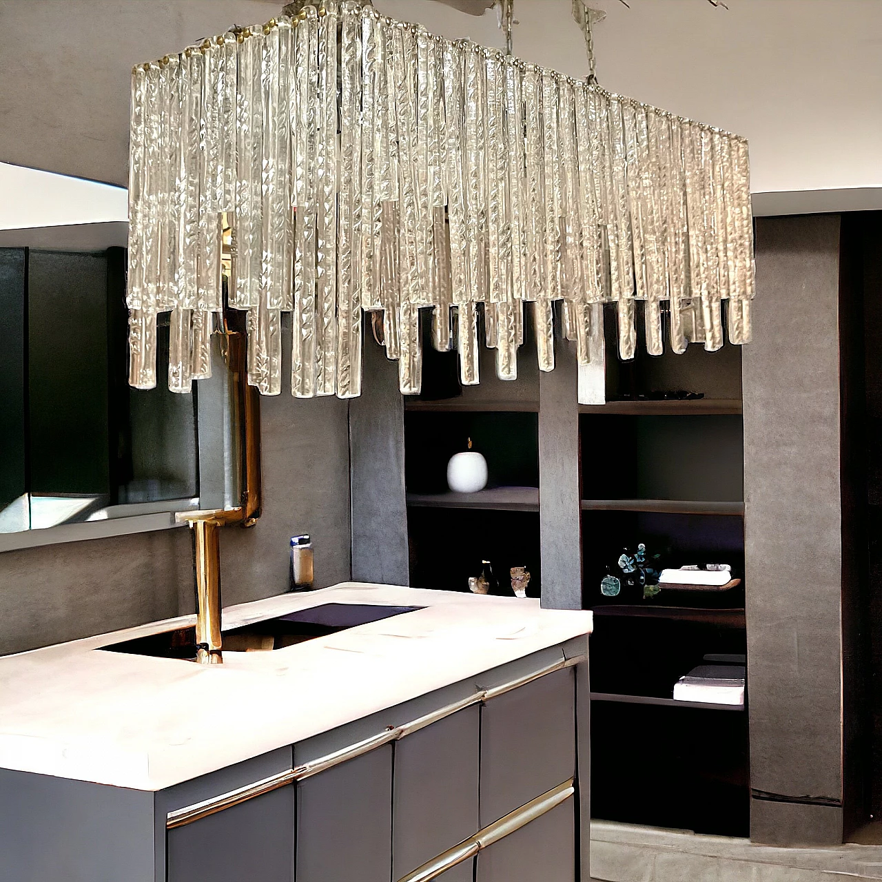 Lampadario ad asta rettangolare in vetro di Murano, anni '80 2