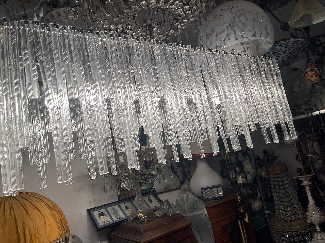 Lampadario ad asta rettangolare in vetro di Murano, anni '80 3
