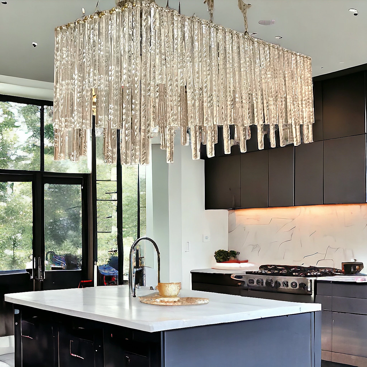 Lampadario ad asta rettangolare in vetro di Murano, anni '80 4