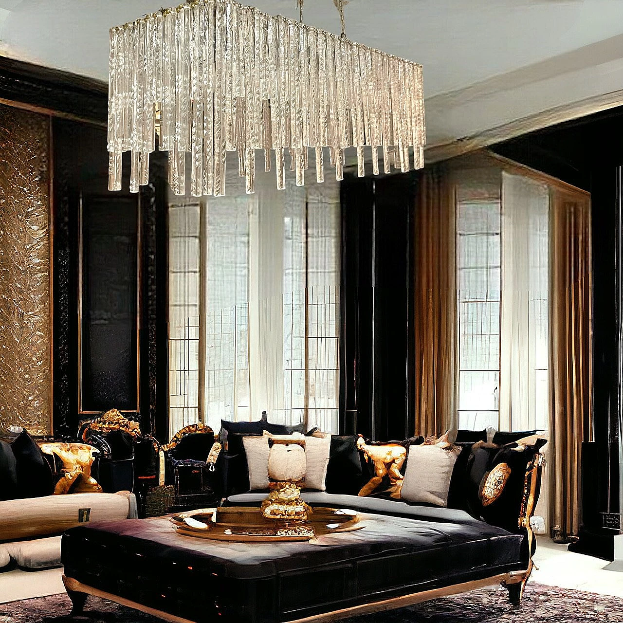 Lampadario ad asta rettangolare in vetro di Murano, anni '80 6