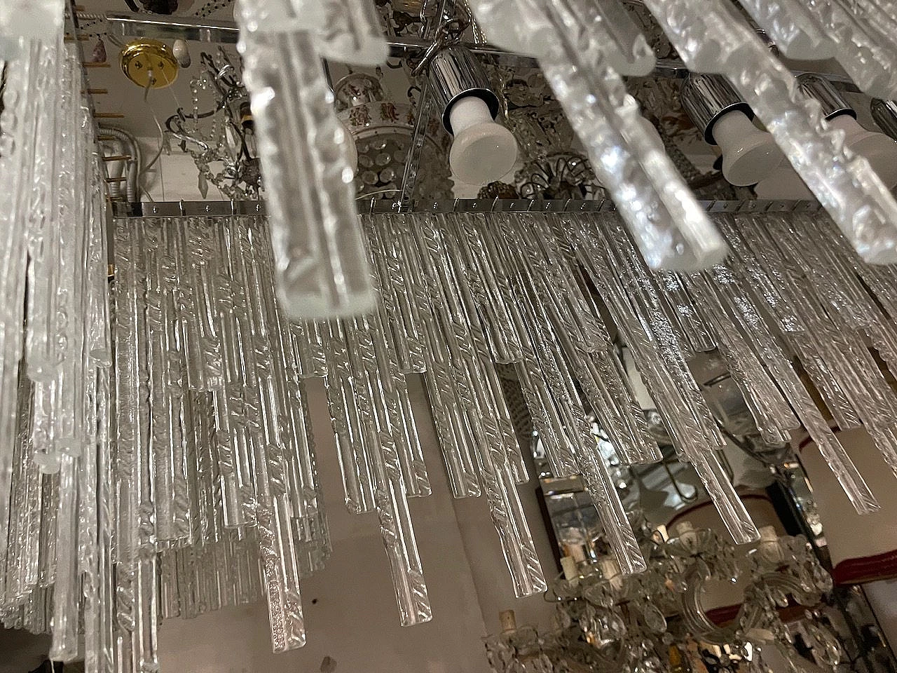 Lampadario ad asta rettangolare in vetro di Murano, anni '80 9