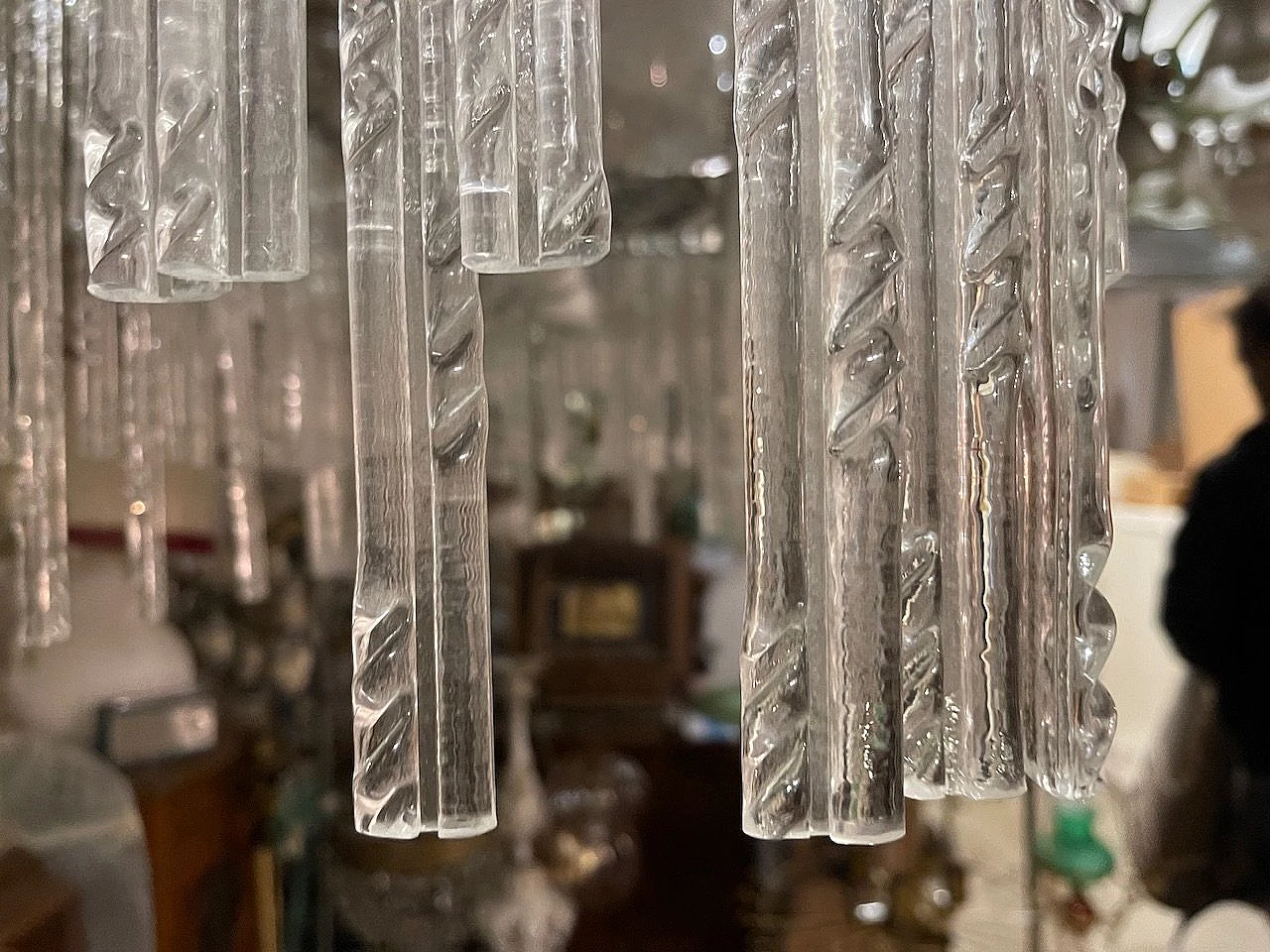 Lampadario ad asta rettangolare in vetro di Murano, anni '80 11