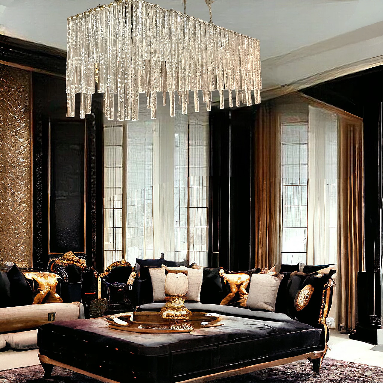 Lampadario ad asta rettangolare in vetro di Murano, anni '80 14