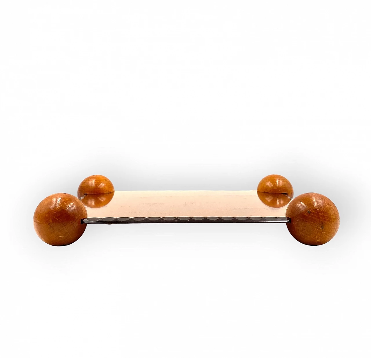 Pink mirrored tray with wooden spheres at the corners, 1950s 1