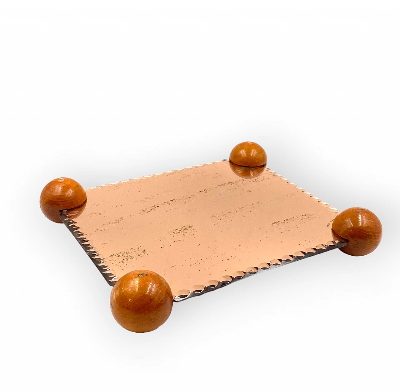 Pink mirrored tray with wooden spheres at the corners, 1950s 12