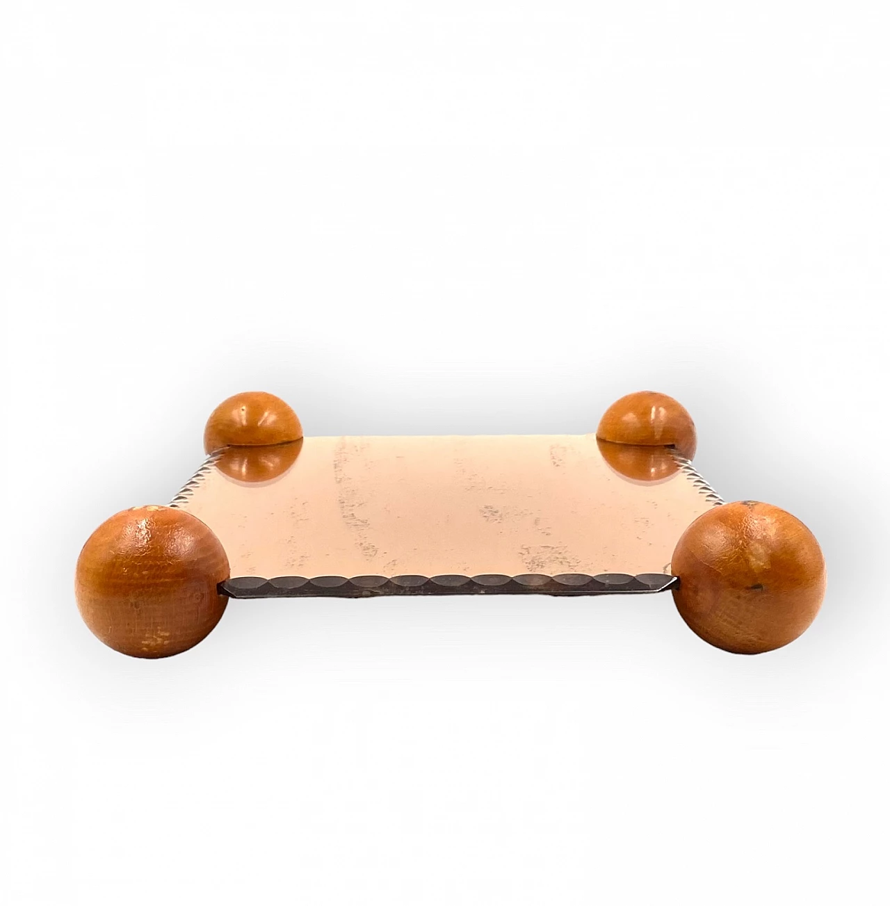 Pink mirrored tray with wooden spheres at the corners, 1950s 17