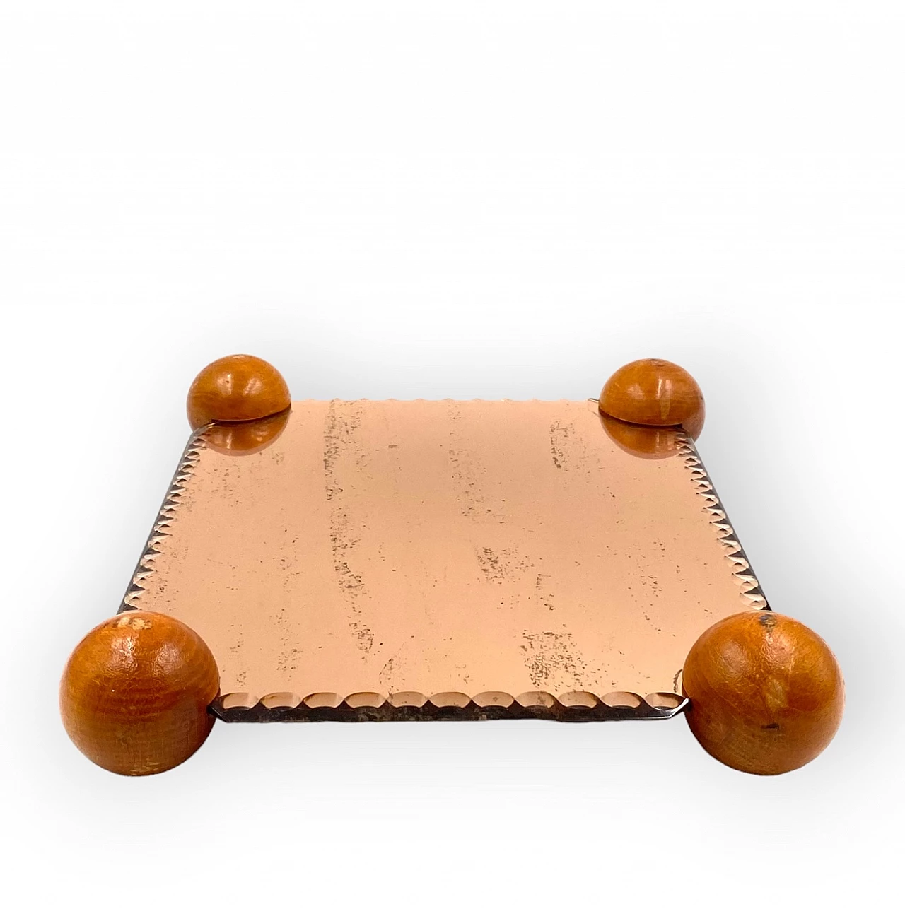 Pink mirrored tray with wooden spheres at the corners, 1950s 20