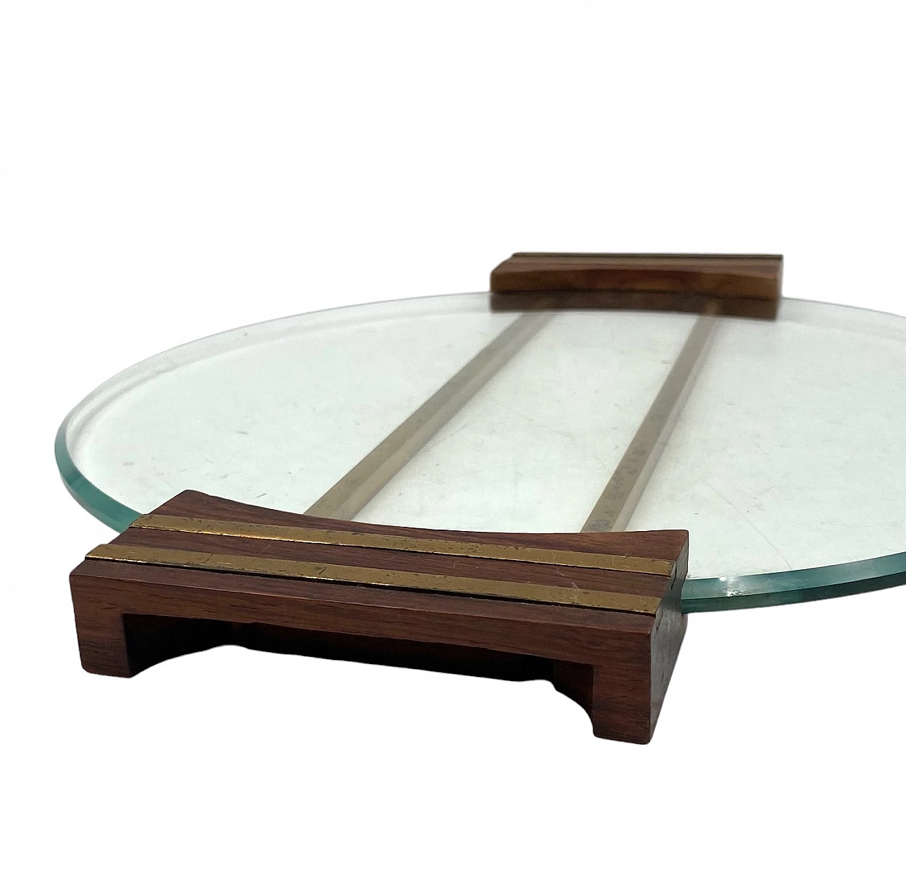 Glass and brass tray with wooden handles, 1930s 12